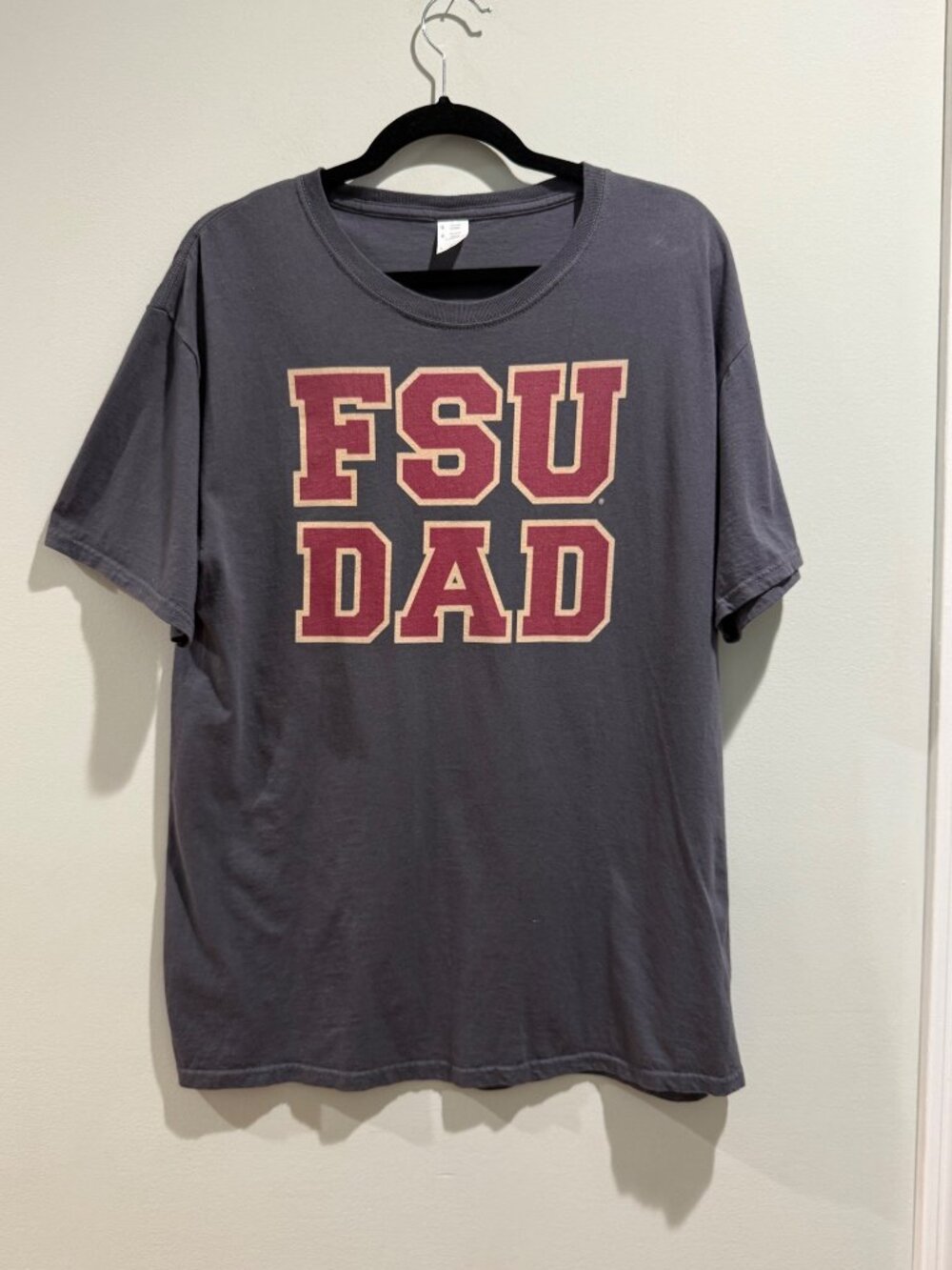 FSU Dad Menโs Gray Short Sleeve 100% Cotton Graphic Tee Large